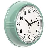 Bernhard Products Retro Duvar Saati 9,5 İnç Yeşil Mutfak 50'ler Vintage Tasarım Yuvarlak Sessiz Tik Taksız Pille Çalışan Kaliteli Kuvars Saat (Deniz Köpüğü Yeşili)