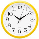 Bernhard Products Sarı Duvar Saati 12 inç Sessiz Tik Tik Takmayan Pille Çalışan Kuvars Kolay Okunması Yuvarlak Sınıf Ev Dekorasyonu Çocuklar için Oyun Odası Bebek Odası Kreş Eğlenceli