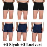Berrak 1097 Erkek Boxer Elastan Likralı (+3 Siyah +3 Lacicvert) - 6'lı Paket - Siyah - Lacivert