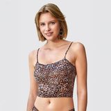 Berrak 7019 Kadın Ip Askılı Leopar Desenli Krop Atlet - Somon - XL