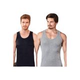 Berrak 8'li Pamuklu Erkek Atlet, Siyah-Gri, 2XL Beden