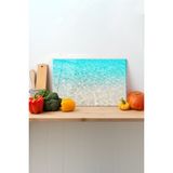 Berrak Deniz Suyu Cam Kesme Tahtası, Silikon Ayaklı Sunum Kesim Doğrama Tablası, Temperli ve Rodajlı - 30 x 45 cm