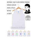 Berrak Erkek Çocuk Askılı Atlet,%100 Pamuk Ribana, Beyaz, 7-8 Yaş, 6 Adet