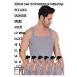 Berrak Erkek İnce Askılı Fitilli Slim Fit Kaşkorse Atlet, Gri Melanj, 6 Adet