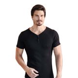 Berrak Erkek Kaşkorse T-Shirt, V Yaka, Regular Kalıp, Siyah, S Beden