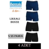 BERRAK Erkek Likralı Boxer Short 4'lü Paket-ÇOK RENKLİ-L