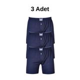 Berrak Erkek Penye Pamuklu Düğmeli Boxer, Lacivert, XL Beden, 3'lü Set