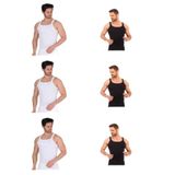 Berrak Erkek Yazlık İnce Askılı Kaşkorse Atlet,%100 Pamuk, 6'lı Paket, Beyaz-Siyah, XL