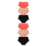 Berrak Kadın Bikini Külotu, Ribana Biyeli, 6'lı Paket, Siyah Kırmızı Ten, S/M Beden