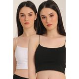 Berrak Kadın İp Askılı 2'li Yarım Atlet Büstiyer,%95 Pamuk%5 Elastan, Siyah-Beyaz, L/XL