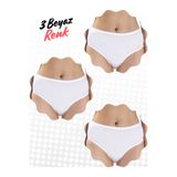Berrak Kadın Yüksek Bel Bato Tarzında Bikini Külotu, 3'lü Set, Beyaz, M Beden
