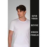 Berrak Sıfır Yaka Erkek Atlet,%100 Pamuk, Beyaz, XL Beden