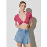 Berrak Tüzünataç X Wrangler V Yaka Kısa Kol Regular Fit Pembe Bluz W231681611