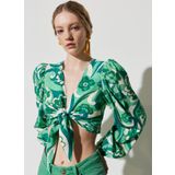 Berrak Tüzünataç X Wrangler V Yaka Kısa Kol Regular Fit Yeşil Bluz W231592300