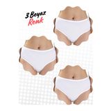Berrak Yüksek Bel Bato Bikini Külot 3'lü Ekonomik Set Beyaz L Beden
