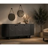 Berrasse Mobilya Bohem Antrasit Konsol Modern Çizgili Kapaklı Ahşap Salon Konsolu 180 cm - 180*40*50