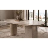 Berrasse Mobilya Bohem Mermer Desenli Yemek Masası Oval Modern Mutfak ve Salon Masası - Mermer Desen - Beyaz - 180*75