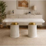 Berrasse Mobilya Velora 180 cm Mdf Mermer Desenli Yemek Masası 6-8 Kişilik Gold Ayaklı Modern Lüks Salon ve Mutfak Masası - 180*90