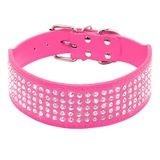 Berry Pet Yapay Elmas Köpek Tasmaları - 5 Sıralı 5 cm Genişlik Tam Parlak Kristal Elmas Çivili PU Deri - 2 İnç Genişlik - Orta ve Büyük Köpekler için Güzel Bling Pet Görünümü, 19-22 inç, Canlı Pembe