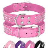 Berry Pet Yapay Elmas Köpek Tasması - 3,8 cm Genişliğinde Deri Parlak Kristal Elmaslarla Yapılmıştır - Orta ve Büyük Köpek Yürüyüşü için Parlayan Evcil Hayvan Görünümü, 38,1 cm - 45,7 cm, Canlı Pembe