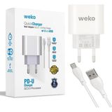 Berry Store Weko WK-21441 Pdu Qc 3.4 Amper Şarj Başlık Adaptörü + 70 cm Mıcro USB Kablo - 00-Siyah - Beyaz