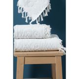 Bersay Tekstil %100 Pamuk 2'li Bağlamalı Lüks, Jakarlı, Çeyizlik Banyo Havlu Seti ( 1 Adet 50X90, 1 Adet 100X150 ) - 100 x 150 cm - Beyaz