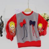 Berselüx Çift Fiyonklu Kız Çocuk Polar Sweatshirt Bisiklet Yaka Gri - Kırmızı 1- 10 Yaş - 1 - 2 Yaş - Kırmızı - Gri