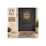 BERT 2'li Set Dekoratif Hasır "Hoşgeldiniz" Kapı Süsü ve "Home Sweet Home" Paspas Takımı