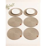 Bert 6'lı Vizon Jüt Supla Takımı Yuvarlak Amerikan Servis Tabak Altlığı 32 cm Hasır Görünümlü Sofra Sunum Suplası - 32 x 32 cm