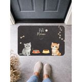 Bert "pati Molası" Kedi Desenli Kapı Önü ve Mama Kabı Altlığı Paspas 70X45 cm Kaymaz Taban - Gri - Kedili