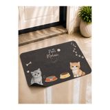 BERT "Pati Molası" Kedi Desenli Kapı Önü ve Mama Kabı Altlığı Paspas 70x45 cm Kaymaz Taban