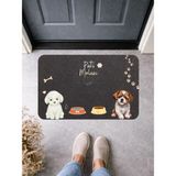 Bert "pati Molası" Köpek Desenli Kapı Önü ve Mama Kabı Altlığı Paspas 70X45 cm Kaymaz Taban - Bej - Köpekli