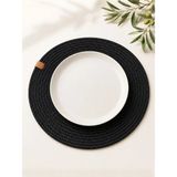 Bert Siyah Jüt Supla Tekli Yuvarlak Amerikan Servis Tabak Altlığı 32 cm Hasır Görünümlü Sofra Sunum Suplası - 32 x 32 cm