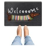Bert Tatlı Köpek Desenli Welcome Kapı Önü Paspası – Dekoratif Dachshund Tasarımlı Dijital Baskılı Kaydırmaz Pvc Tabanlı Modern Kapı Paspası - Lacivert-70497