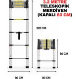 Bert Teleskopik Merdiven 3,2 M 11 Basamak - Alüminyum, Katlanır, Portatif