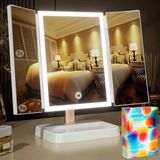 Berthaless 78 Led Işıklı Edilebilir Üç Katlı Makyaj Aynası, Kompakt Seyahat Işıklı Makyaj Aynası Büyütme Ile 3 Yönlü Ayna 3 Renkli Aydınlatma Ayarlanabilir Parlaklık Dokunmatik