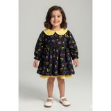 Bertuğ Bebek Bebe Yaka Poplin Kız Çocuk Bebek Pazen Poplin Siyah Sarı Elbise - 6 - 9 Ay