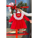 Bertuğ Bebek Çiçekli Fırfır ve Kurdele Detaylı Cici Kız Çocuk Bebek Bayram Doğum Günü Kırmızı Elbise - 3 - 6 Ay
