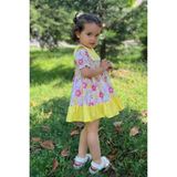 Bertuğ Bebek Dantel Detaylı Bahriye Yaka Çiçekli Renkli Sarı Kız Çocuk Bebek Elbise - 1 - 1,5 Yaş