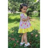 Bertuğ Bebek Dantel Detaylı Bahriye Yaka Çiçekli Renkli Sarı Kız Çocuk Bebek Elbise - 3 - 6 Ay