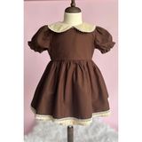 Bertuğ Bebek Dantel Detaylı Bebe Yaka Kahve Camel Vintage Kız Çocuk Bebek Bayram Elbise - 0 - 3 Ay - Kahverengi