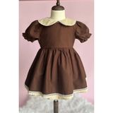 Bertuğ Bebek Dantel Detaylı Bebe Yaka Kahve Camel Vintage Kız Çocuk Bebek Bayram Elbise - 9 - 12 Ay - Kahverengi