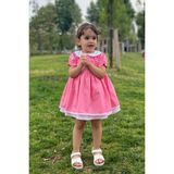 Bertuğ Bebek Dantel Detaylı Bebe Yaka Pembe Poplin Kız Çocuk Bebek Elbise - 3 Yaş