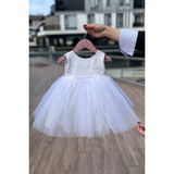 Bertuğ Bebek Dantelli Kristal Tül Akasya Beyaz Gelinlik Kız Çocuk Bebek Düğün Mevlüt Elbise - 1 - 1,5 Yaş