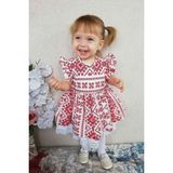 Bertuğ Bebek Fırfır Detaylı Etnik Desenli Poplin Kırmızı Beyaz Kız Çocuk Bebek Elbise - Çoklu - 6 - 9 Ay