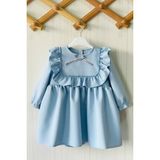Bertuğ Bebek Fırfır ve Kurdele Detaylı Tasarım Bebe Mavi Kız Çocuk Bebek Elbise - 6 - 9 Ay