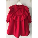 Bertuğ Bebek Fırfırlı Kırmızı Krep Kız Çocuk Bebek Doğum Günü Özel Gün Elbise - 5 Yaş