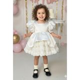 Bertuğ Bebek Kırık Beyaz Güllü Saten Kabarık Kız Çocuk Bebek Abiye Elbise - 3 Yaş