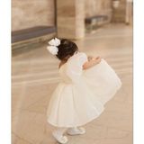 Bertuğ Bebek Kız Çocuk Bebek Gelinlik Abiye Beyaz Saten Karolin Elbise - 4 Yaş