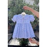 Bertuğ Bebek Mavi Dantel Süslemeli Yıldızlı Kız Çocuk Elbise Midi Stil Bebe Yaka - 1 - 1,5 Yaş